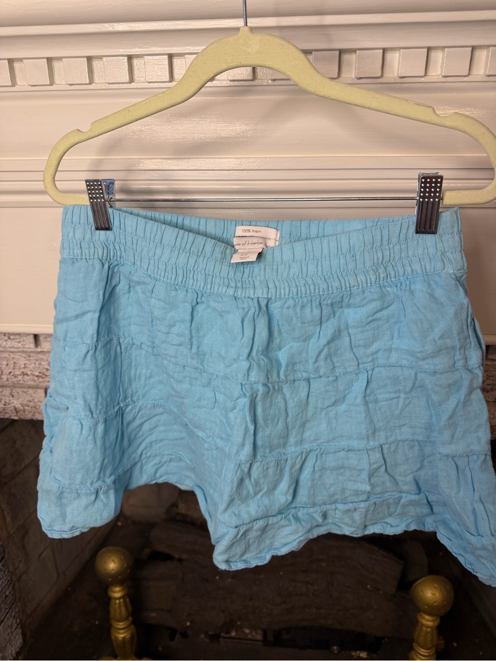 House of Harlow 1960 100% Linen Blue Tiered Skort Shorts Skirt Size Medium